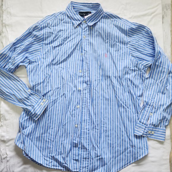 Ralph Lauren Polo Men's Long Sleeve Button-Down Striped Shirt Size XL Pink Logo - Picture 1 of 5